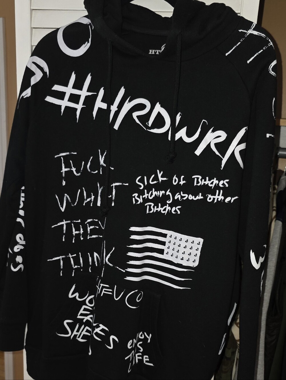 Men’s Black Graffiti Graphic Pullover Hoodie Black & White Streetwear